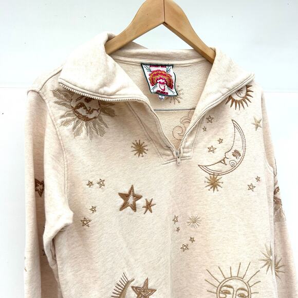 Johnny Was Lunata Half Zip Sweater Celestial Quarter Zip Beige Cream XS Pullover - Picture 6 of 12